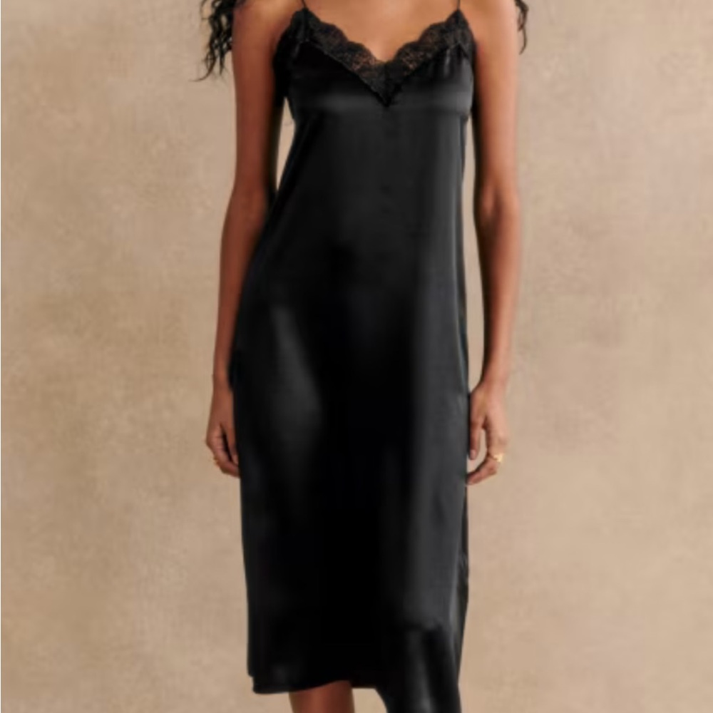 NWT Sézane Nassima Black Silk Slip Dress- US 6